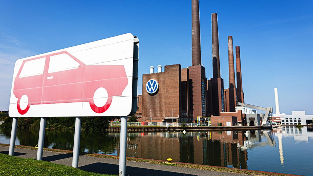 Closing factories will not be enough to save Volkswagen The pictogram of a car in fron the VW power plant on the grounds of the VW main plant in Lower Saxony, Germany