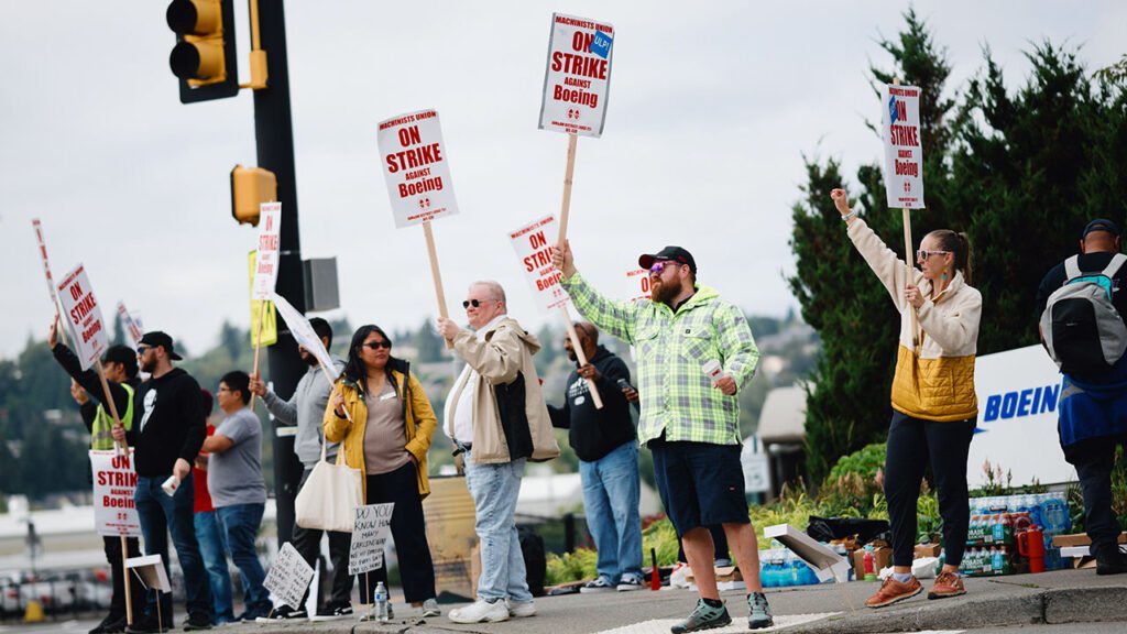 How much trouble is Boeing in? Striking workers picket outside of a Boeing production facility