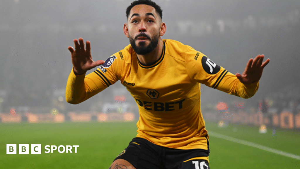 A graphic illustrating Matheus Cunha's key stats playing for Wolves in 2024-25