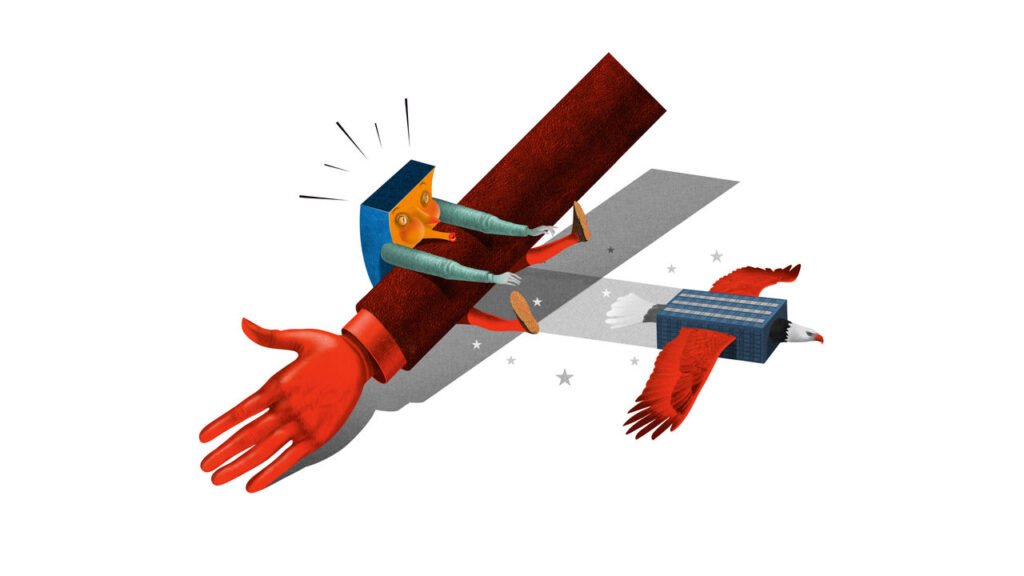 Trump's arm stopping companies he does not want (foreign businesses) and allowing the one he does want (American companies).