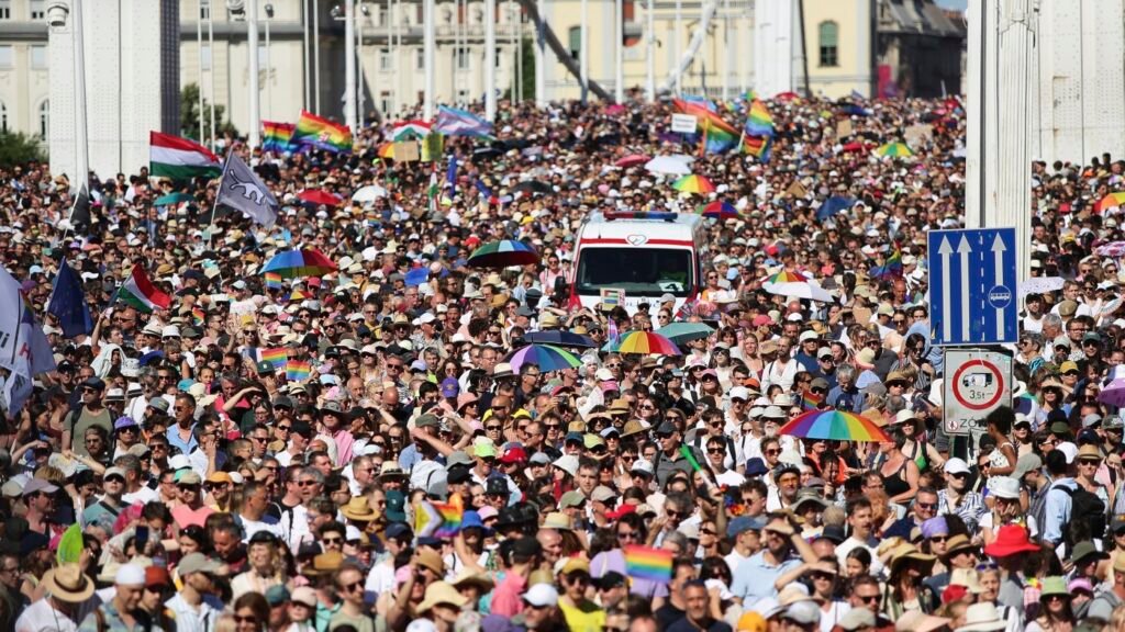 Around 100,000 march in Budapest Pride event in defiance of Hungary's ban : NPR