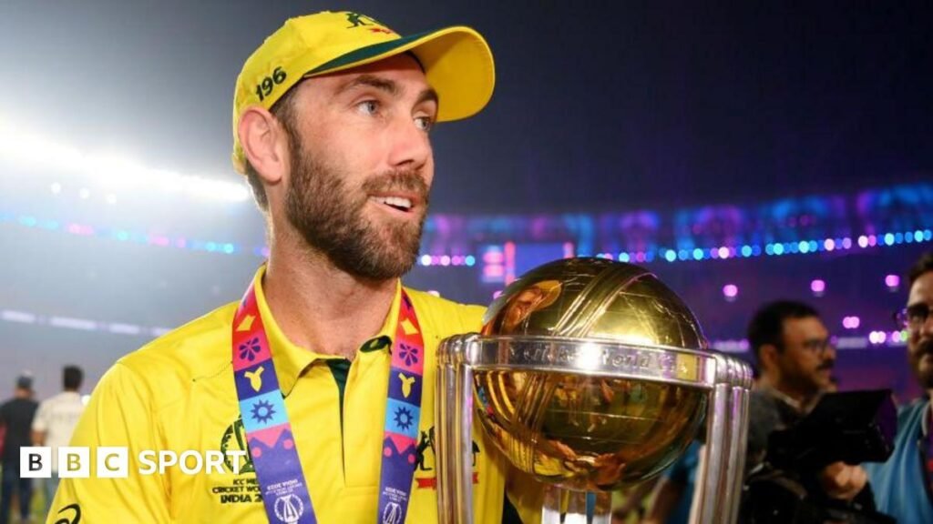 Glenn Maxwell with cricket's World Cup trophy after Australia beat India in the 2023 final