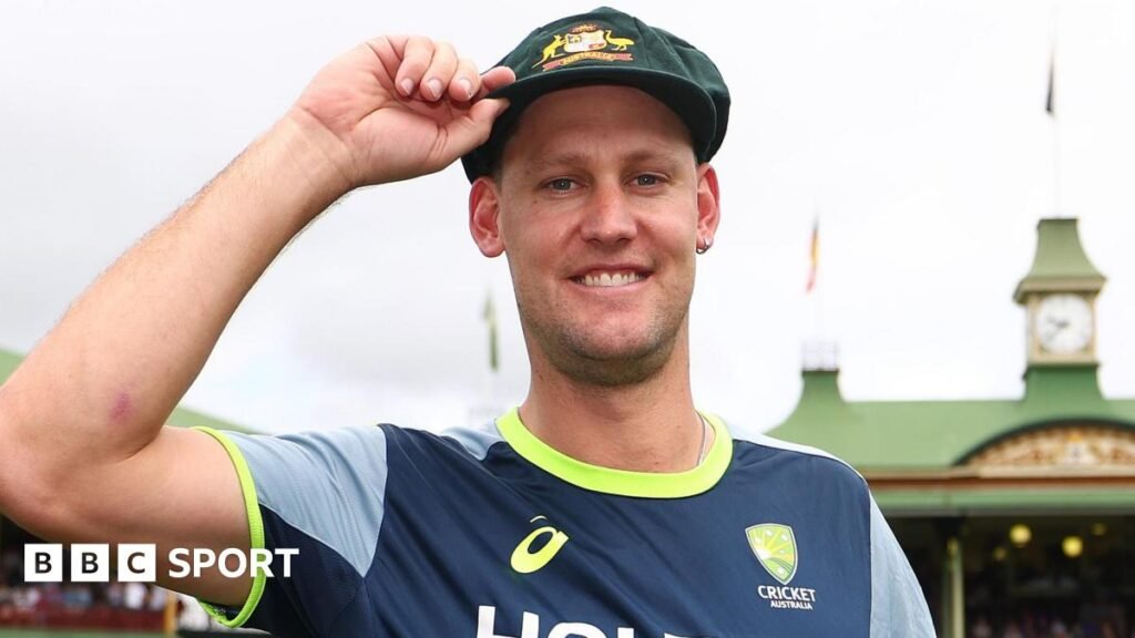 Australia cricketer Beau Webster touches the brim of his baggy green cap
