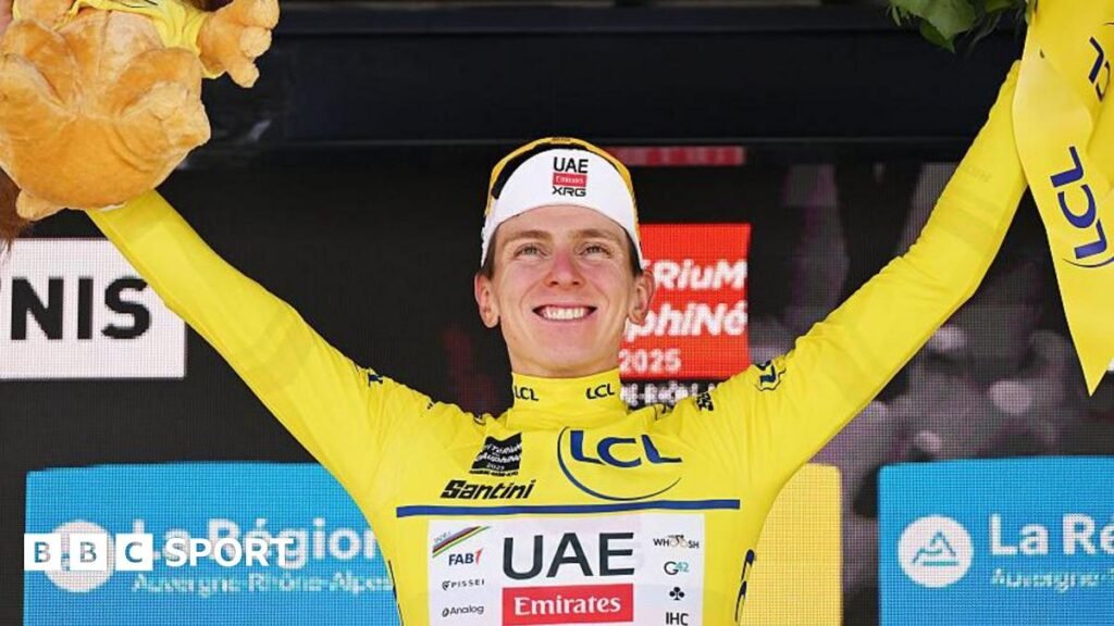 Tadej Pogacar celebrates his victory