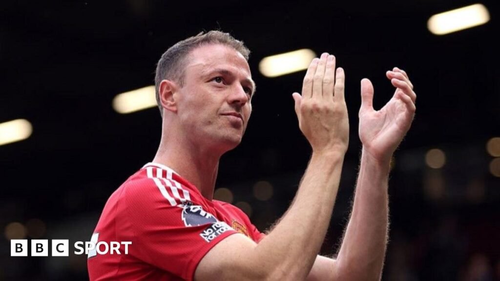 Jonny Evans after his final Premier League appearance for Manchester United against Aston Villa in May