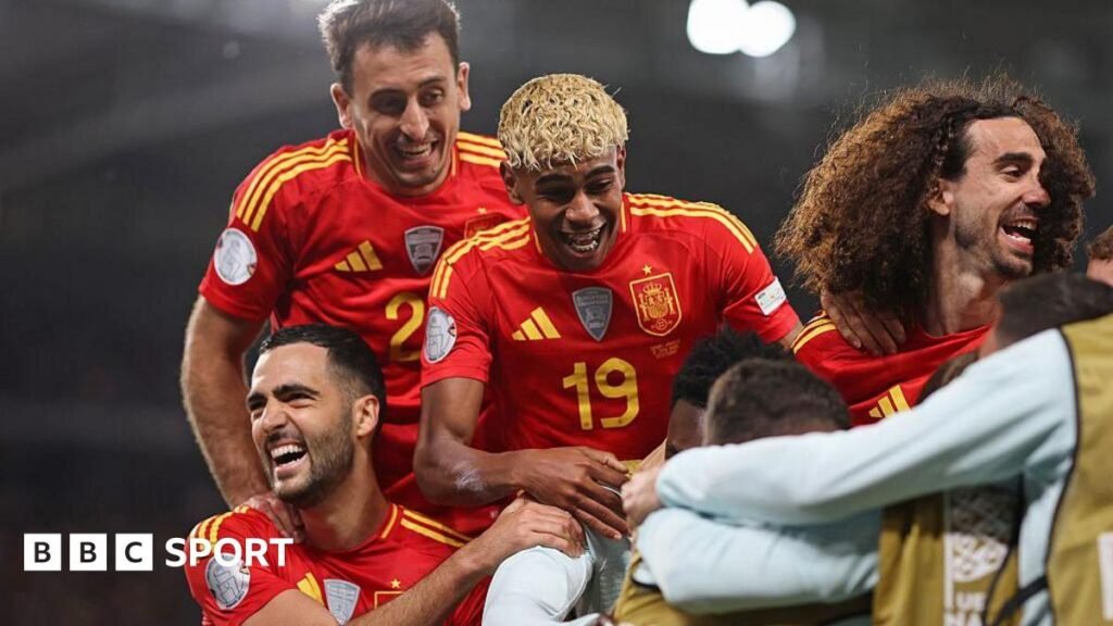 Spain celebrate a goal