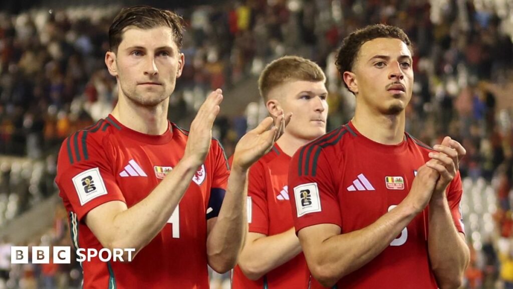 Wales captain Ben Davies, Jordan James and Ethan Ampadu applaud fans