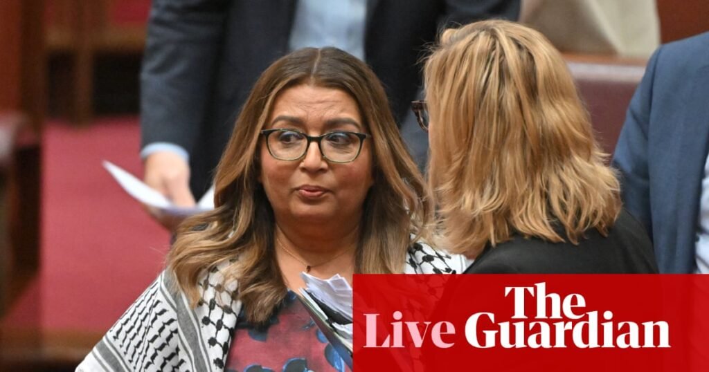 Australia politics live: Labor motion to express ‘extreme disapproval’ against Mehreen Faruqi over Gaza sign protest passes Senate | Australia news
