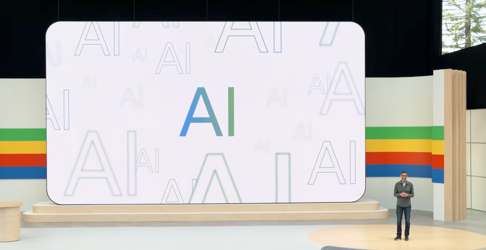 Google faces EU antitrust complaint over AI Overviews Sundar Pichai onstage at Google IO