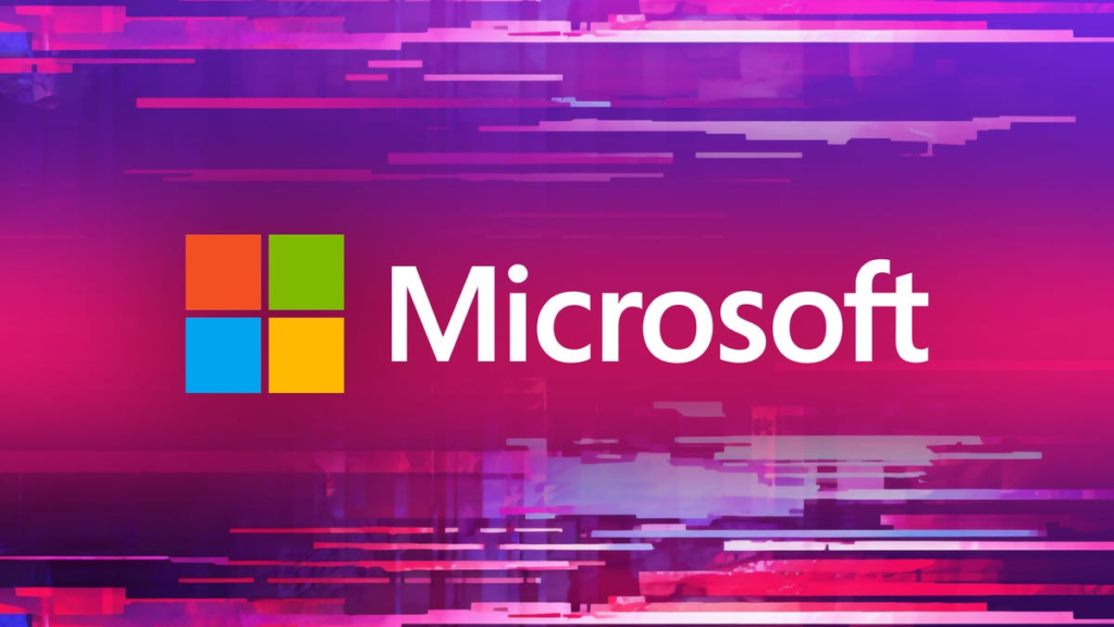 Microsoft logo on violet background