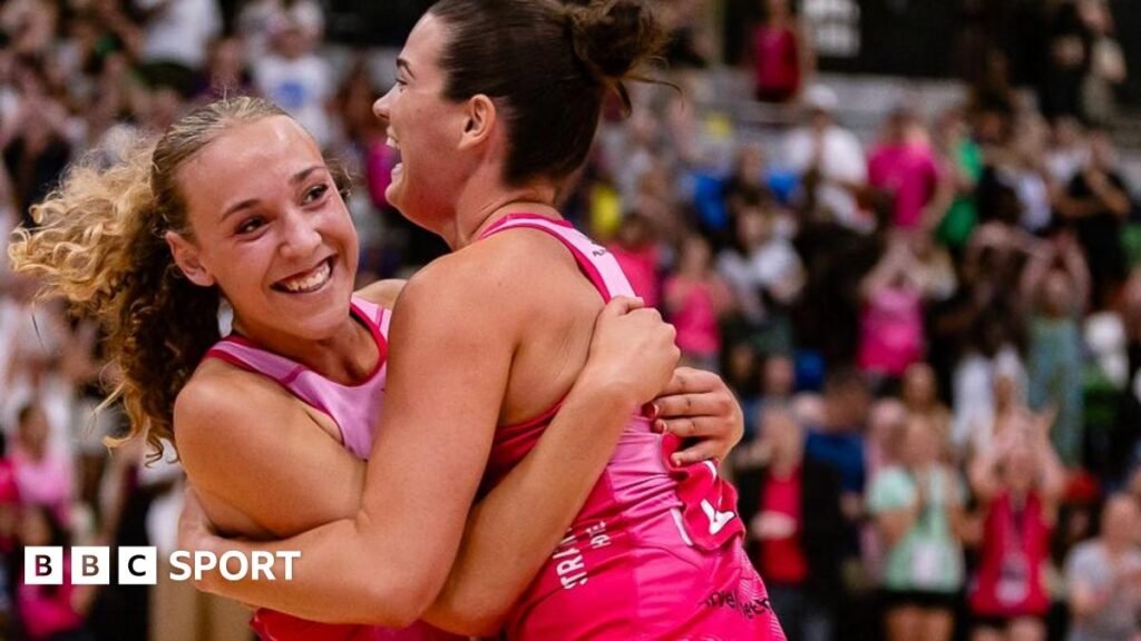 London Pulse celebrate in a match against Loughborough Lightning