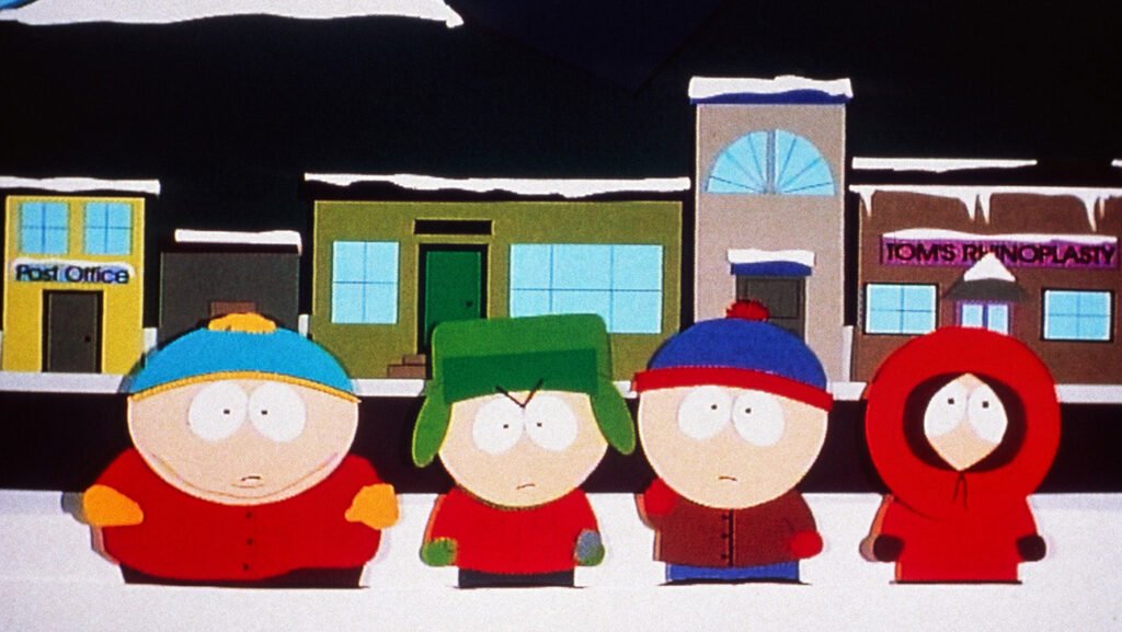 SOUTH PARK, from left: Eric Cartman (voice: Trey Parker), Kyle Broflovski (voice: Matt Stone), Stan Marsh (voice: Trey Parker), Kenny McCormick (voice: Matt Stone)