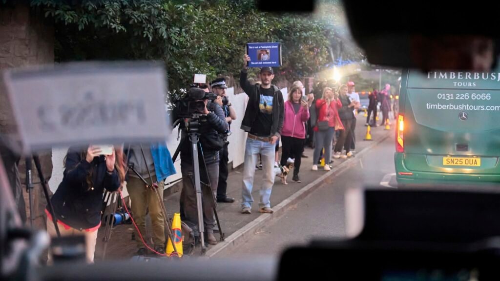 While Trump golfs in Scotland, protesters mock him : NPR