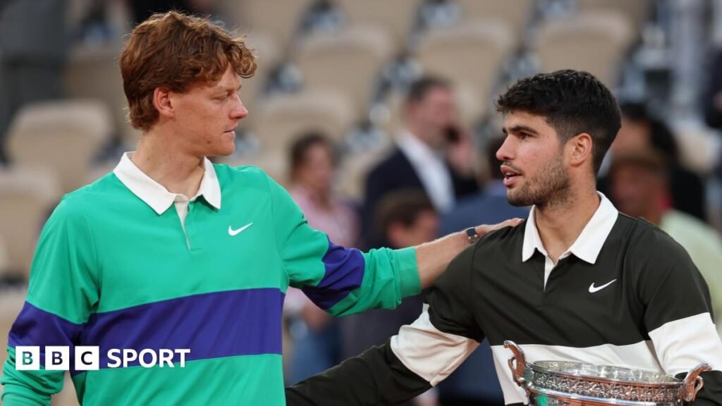 Jannik Sinner congratulates Carlos Alcaraz after their French Open final