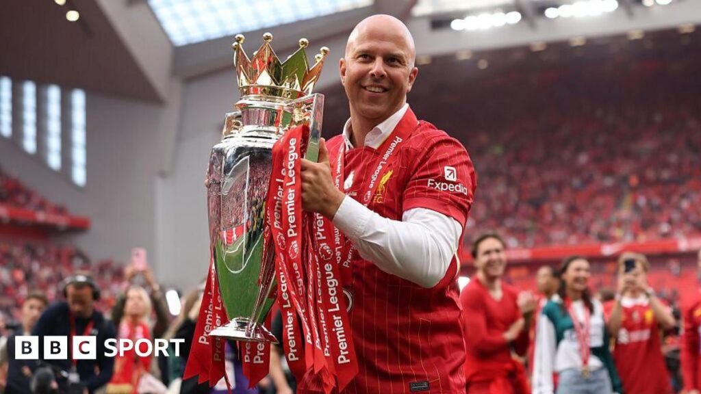 Liverpool boss Arne Slot with the Premier League trophy