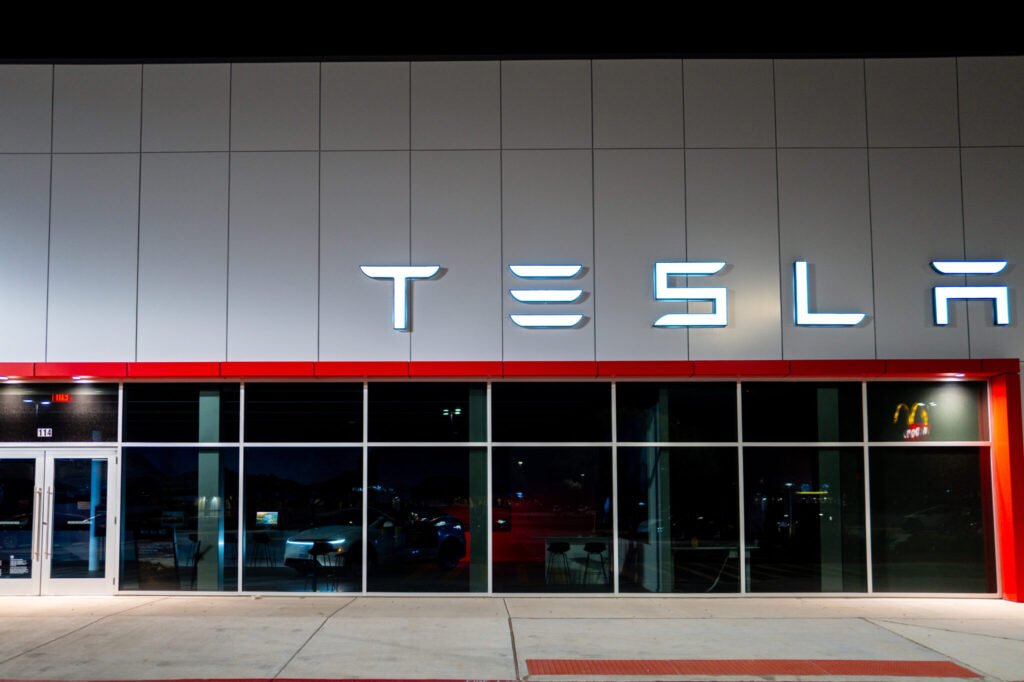 AUSTIN, TEXAS - JULY 25: A Tesla dealership is seen on July 25, 2025 in Austin, Texas. Tesla has reported a second consecutive quarter of year-over-year auto revenue decline as Elon Musk's automaker grapples with competition amongst other more affordable EV makers and the looming expiration of federal electric vehicle tax credits.