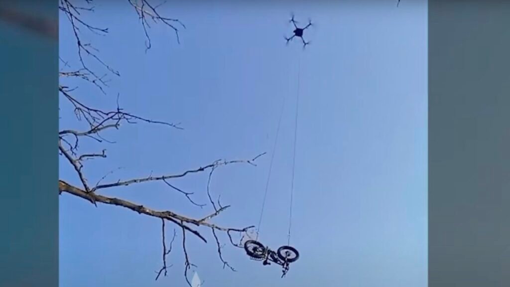Ukraine rescues soldier via drone delivery of complete e-bike Photo of the drone and e-bike in question.