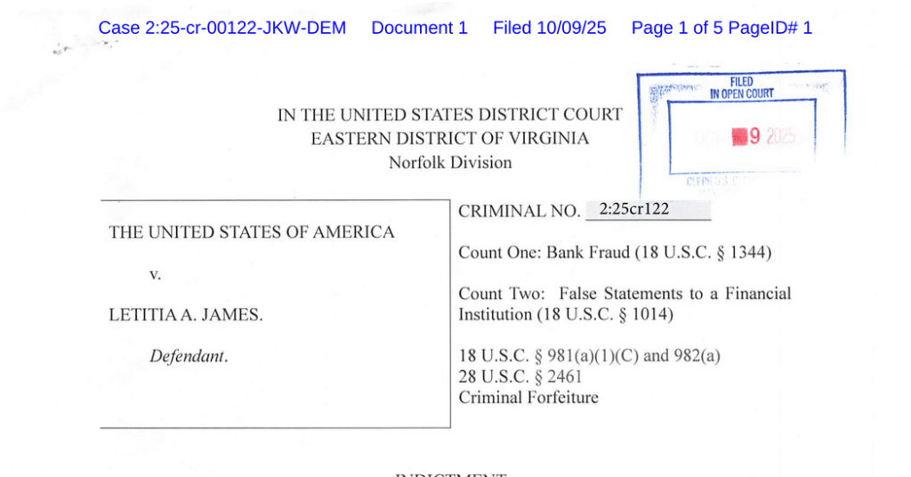 Read the Indictment of Letitia James